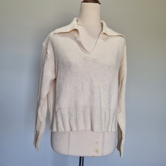 Olive Clothing Cream Wool Blend Rib Knit Collared Henley Cropped Jumper Size - Picture 2 of 8